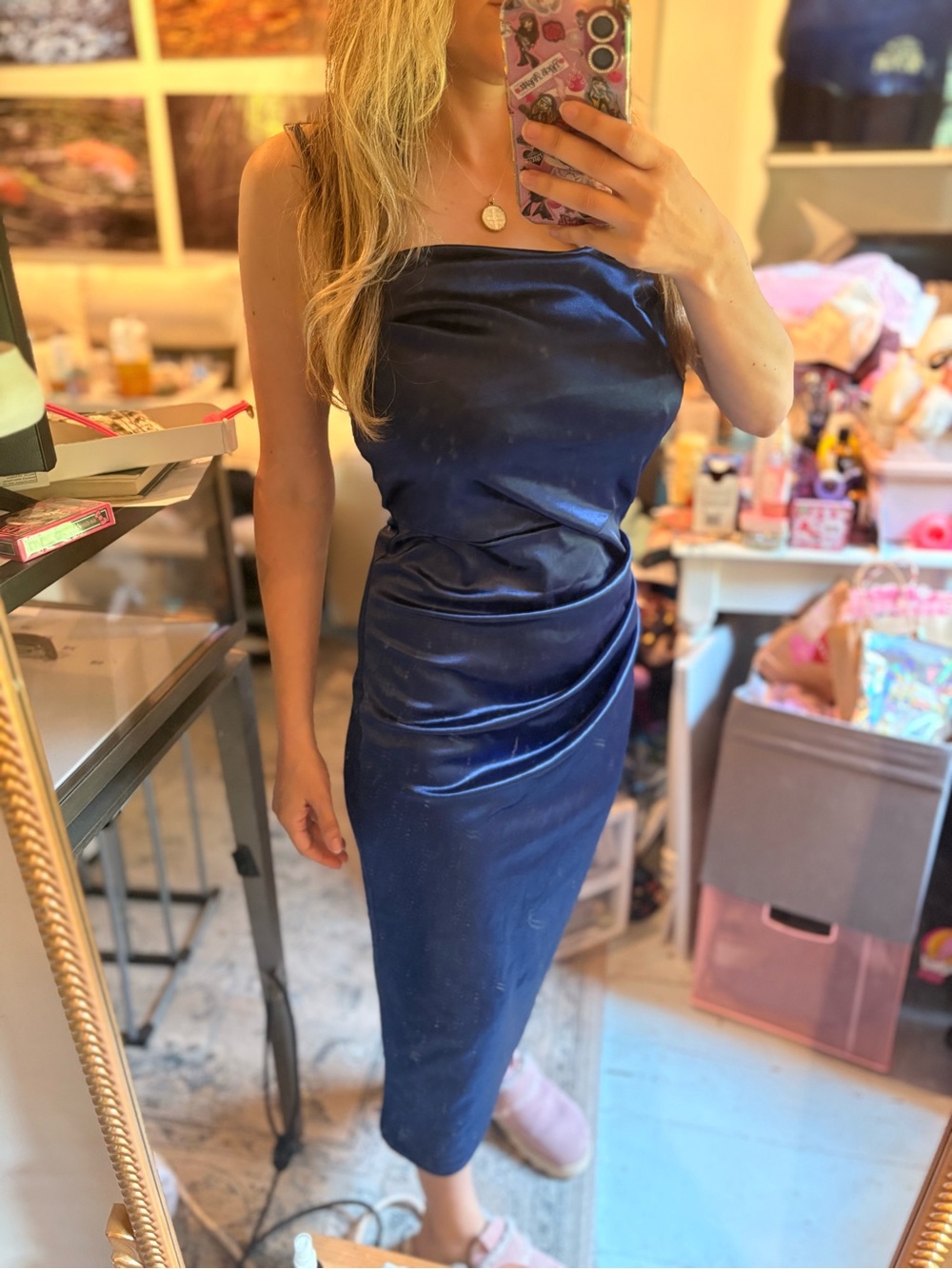 Satin like blue dress size